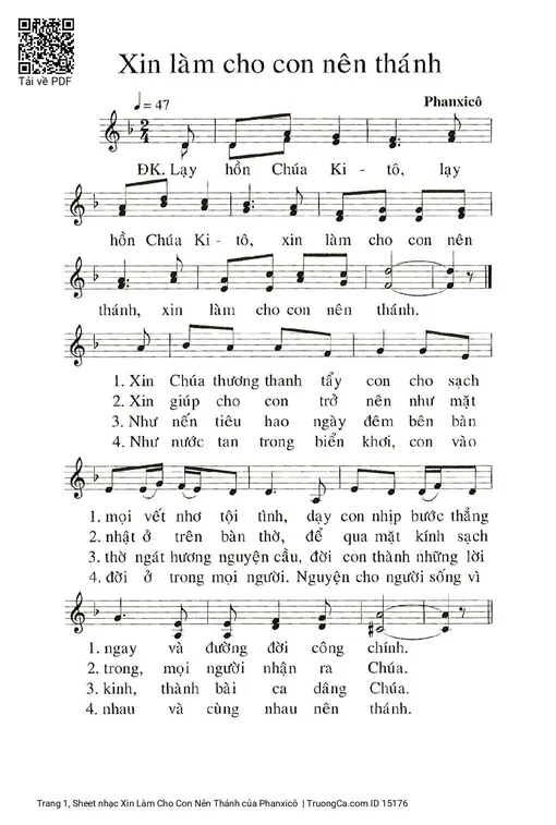 Sheet nhạc PDF bài Xin Làm Cho Con Nên Thánh