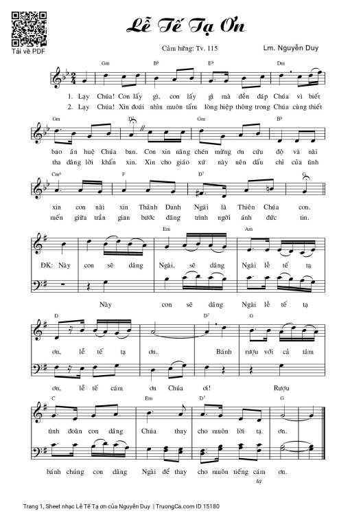 Sheet nhạc PDF bài Lễ Tế Tạ ơn