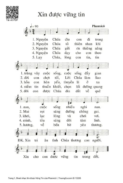 Sheet nhạc PDF bài Xin được Vững Tin