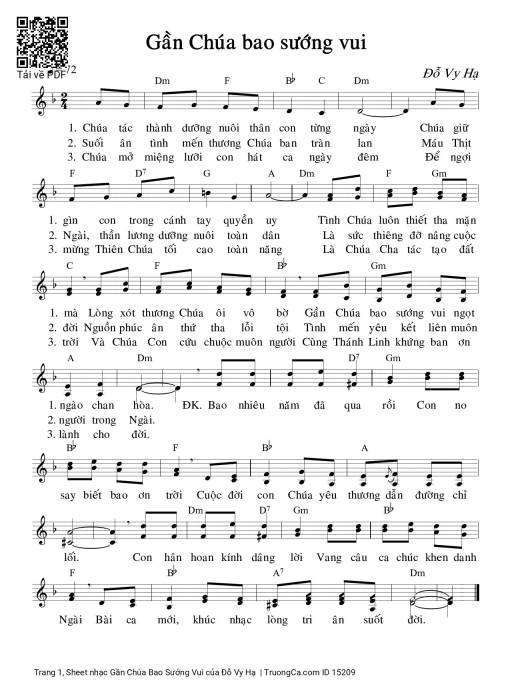 Sheet nhạc PDF bài Gần Chúa Bao Sướng Vui
