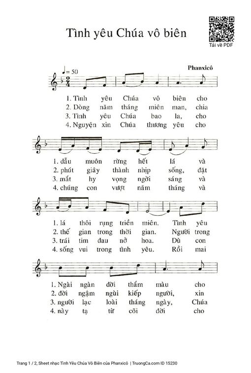 Sheet nhạc PDF bài Tình Yêu Chúa Vô Biên