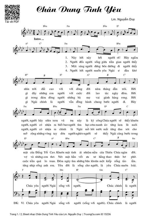 Sheet nhạc PDF bài Chân Dung Tình Yêu