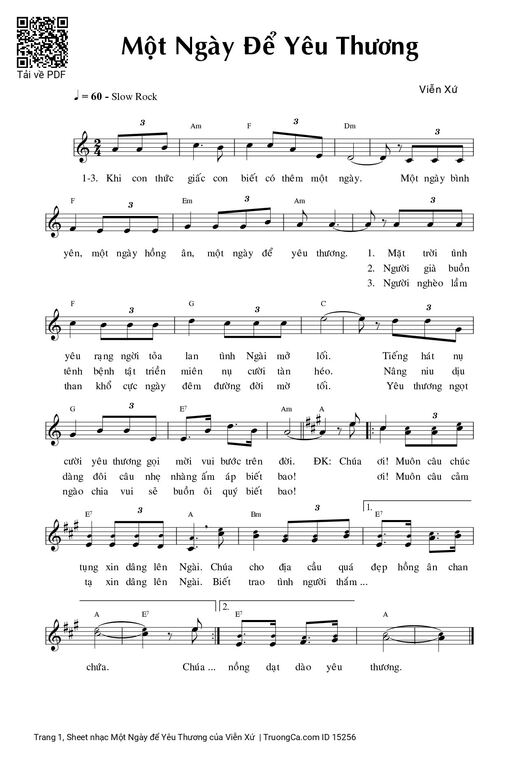 Sheet nhạc PDF bài Một Ngày để Yêu Thương