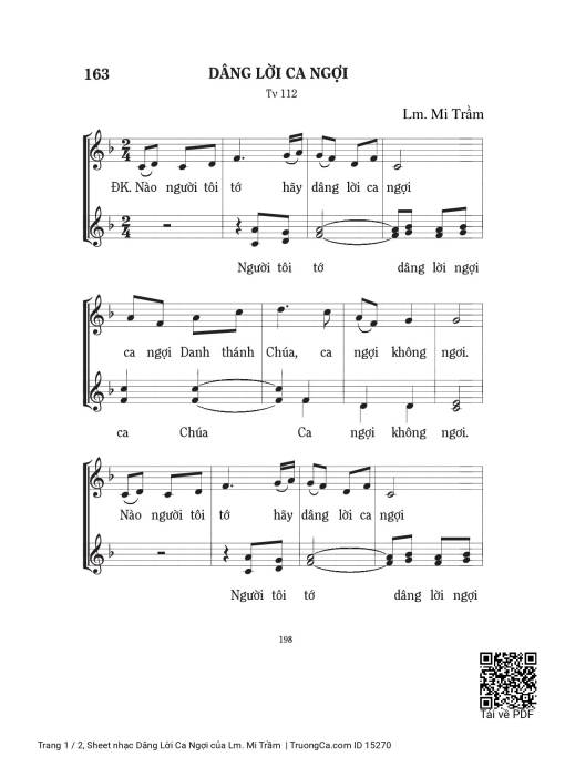 Sheet nhạc PDF bài Dâng Lời Ca Ngợi