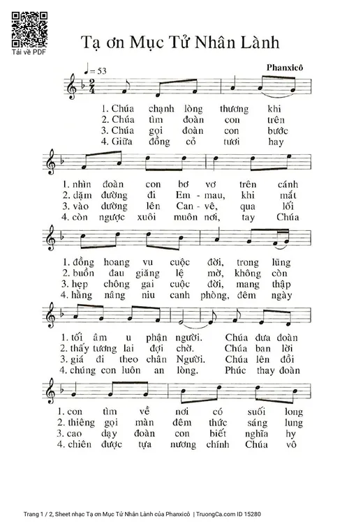 Sheet nhạc PDF bài Tạ ơn Mục Tử Nhân Lành