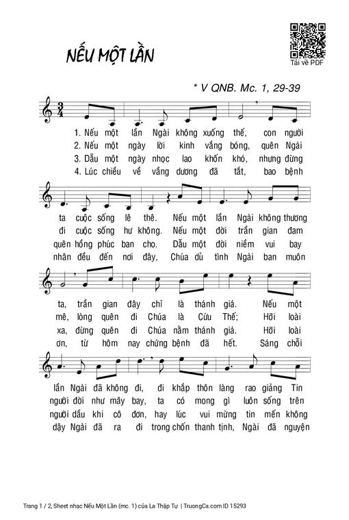 Sheet nhạc PDF bài Nếu Một Lần (mc. 1)