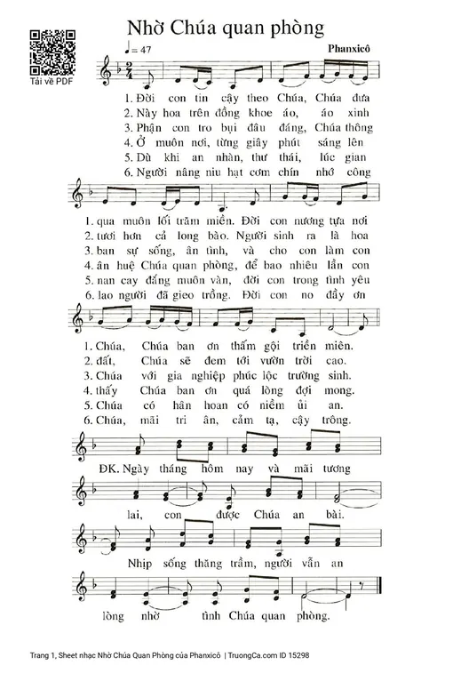 Sheet nhạc PDF bài Nhờ Chúa Quan Phòng