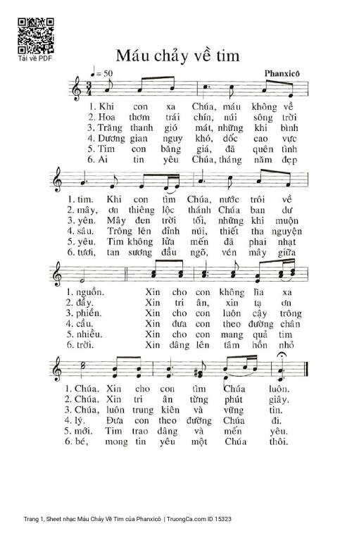 Sheet nhạc PDF bài Máu Chảy Về Tim