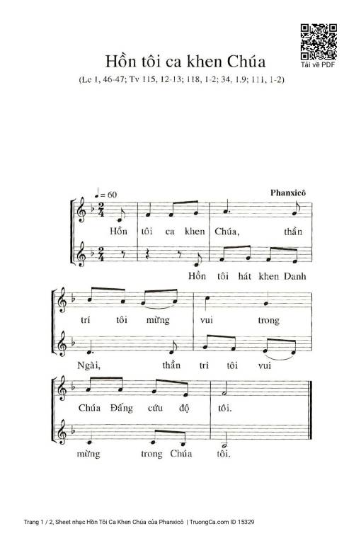 Sheet nhạc PDF bài Hồn Tôi Ca Khen Chúa