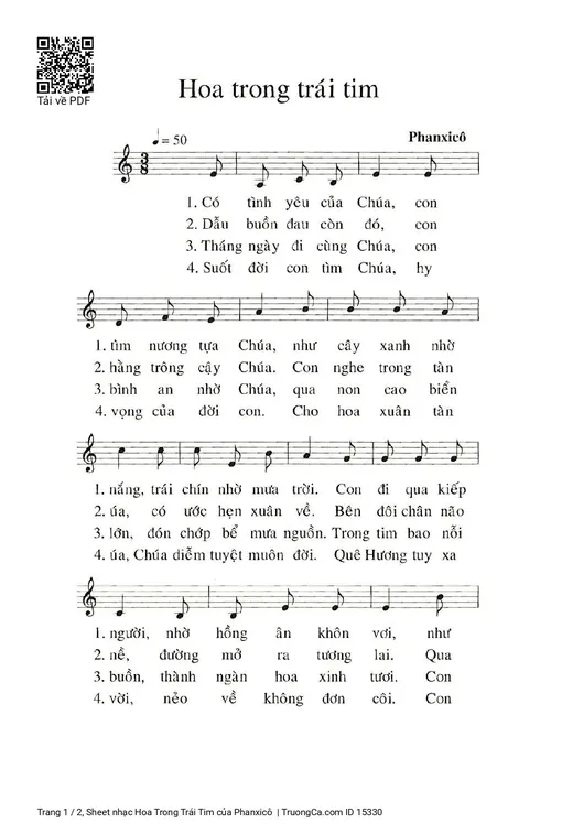 Sheet nhạc PDF bài Hoa Trong Trái Tim