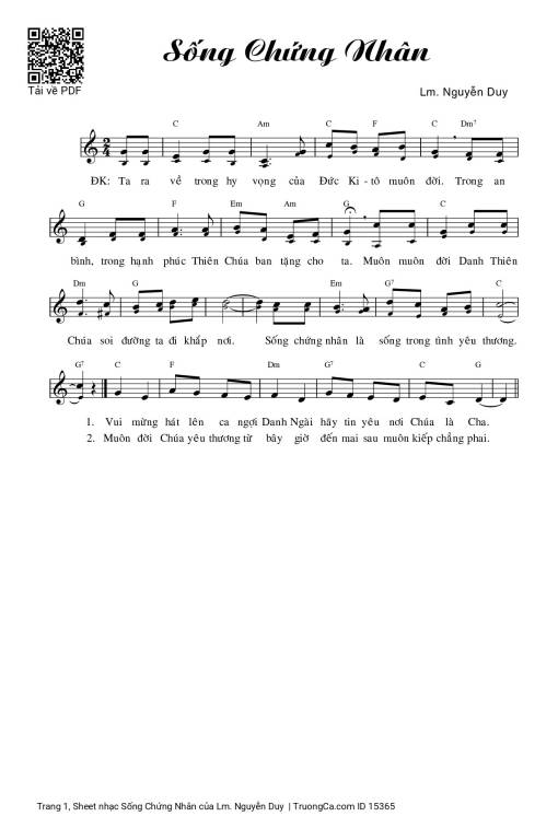 Sheet nhạc PDF bài Sống Chứng Nhân