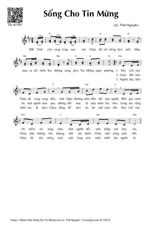 Sheet nhạc PDF bài Sống Cho Tin Mừng