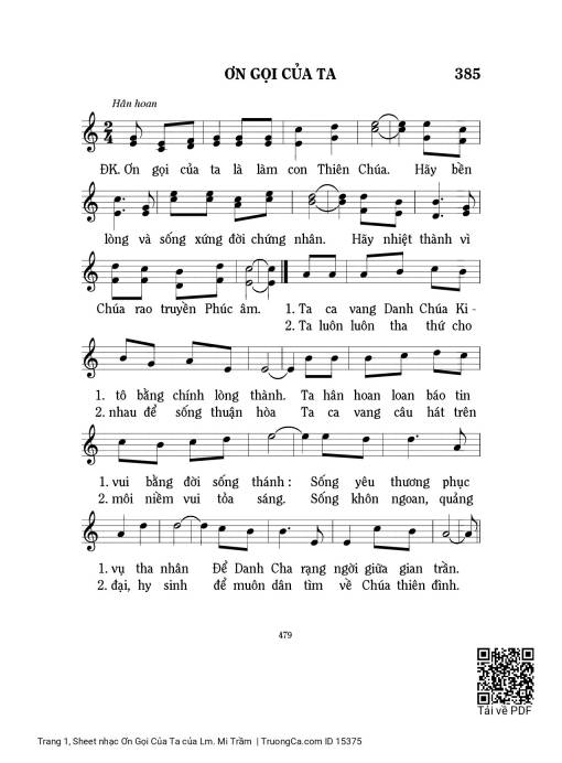 Sheet nhạc PDF bài Ơn Gọi Của Ta