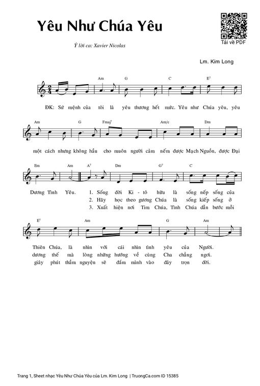 Sheet nhạc PDF bài Yêu Như Chúa Yêu