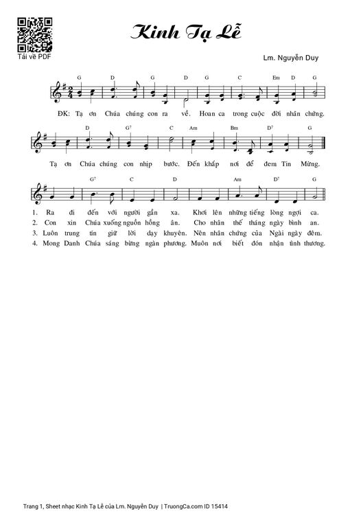 Sheet nhạc PDF bài Kinh Tạ Lễ - Lm. Nguyễn Duy