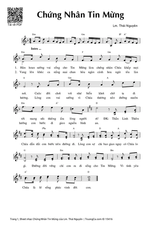 Sheet nhạc PDF bài Chứng Nhân Tin Mừng