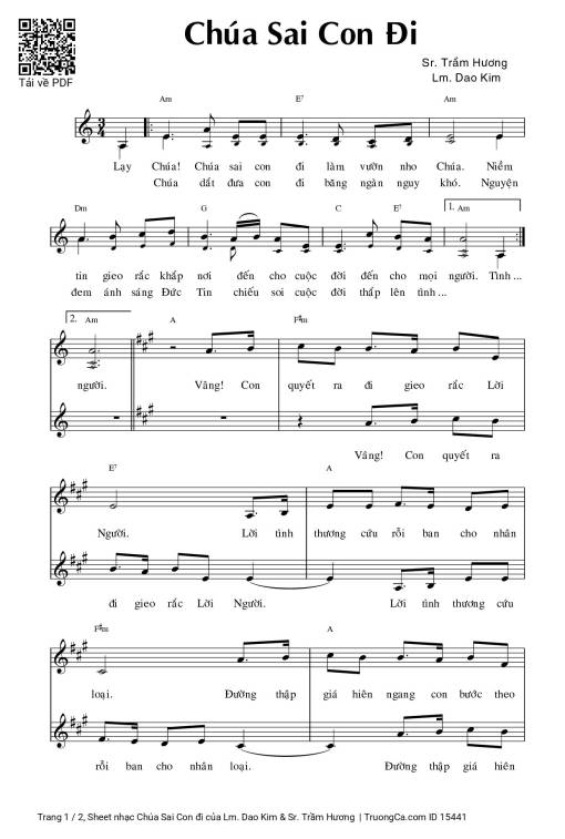Sheet nhạc PDF bài Chúa Sai Con đi