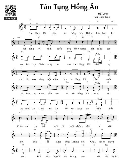 Sheet nhạc PDF bài Tán Tụng Hồng ân -  Hải Linh