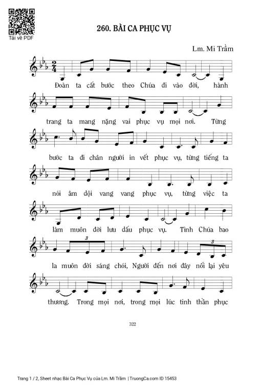 Sheet nhạc PDF bài Bài Ca Phục Vụ
