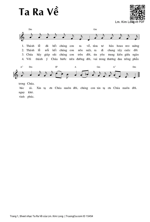Sheet nhạc PDF bài Ta Ra Về - Lm. Kim Long