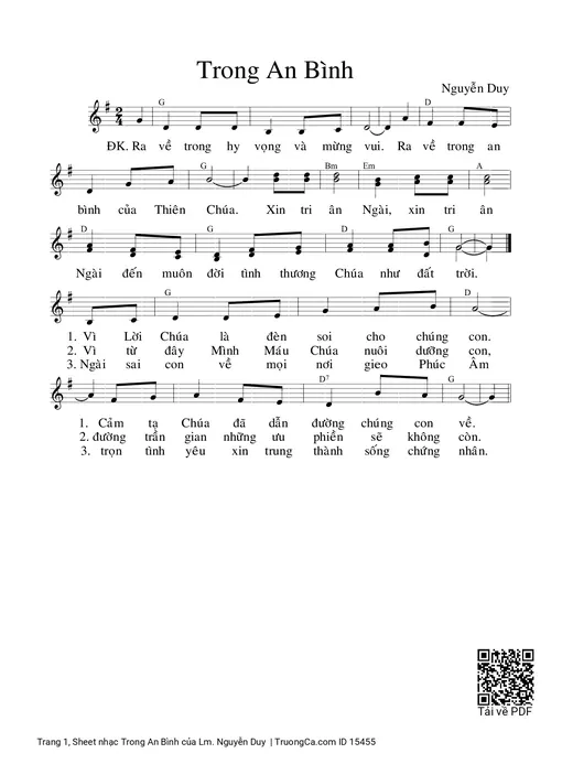 Sheet nhạc PDF bài Trong An Bình - Lm. Nguyễn Duy