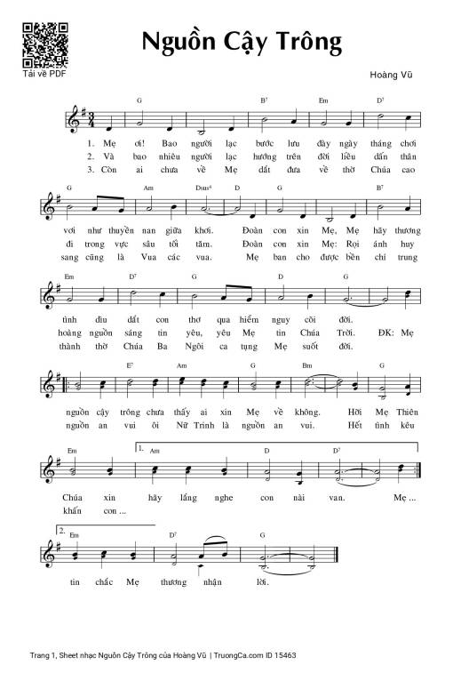 Sheet nhạc PDF bài Nguồn Cậy Trông