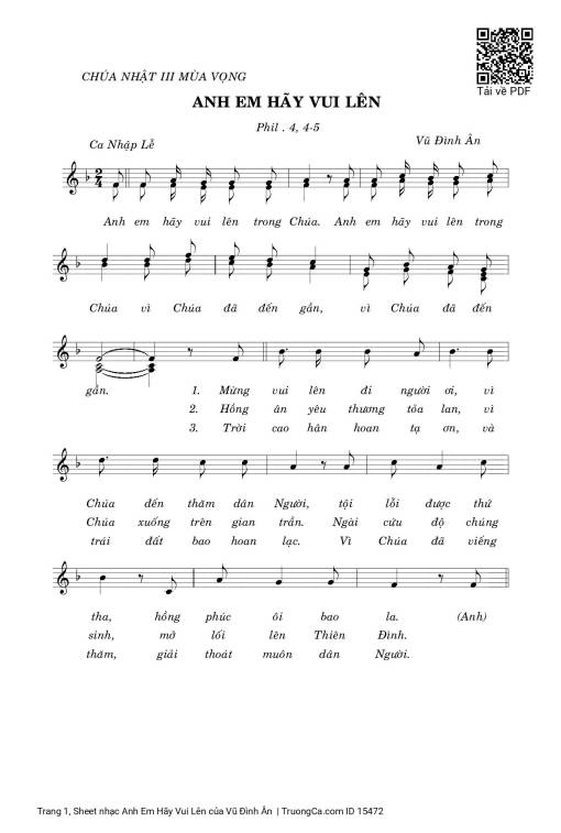 Sheet nhạc PDF bài Anh Em Hãy Vui Lên