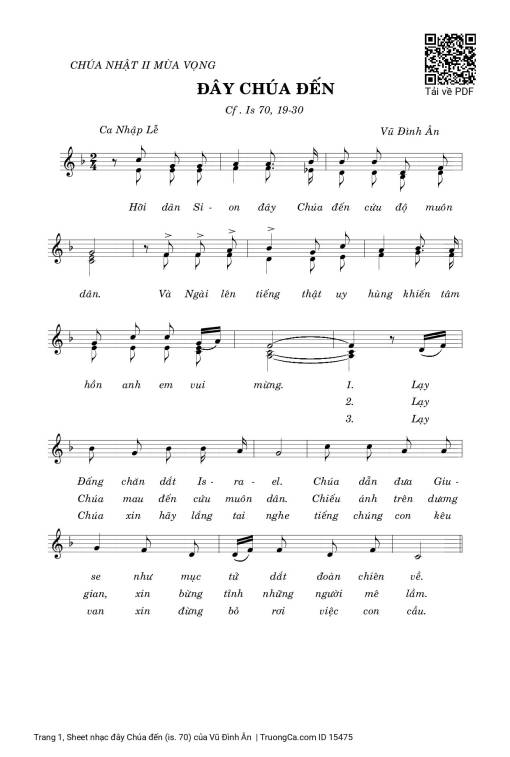 Sheet nhạc PDF bài đây Chúa đến (is. 70)