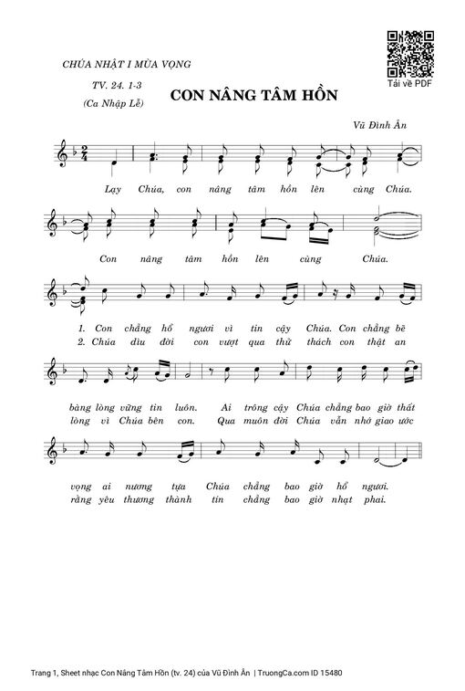 Sheet nhạc PDF bài Con Nâng Tâm Hồn (tv. 24)