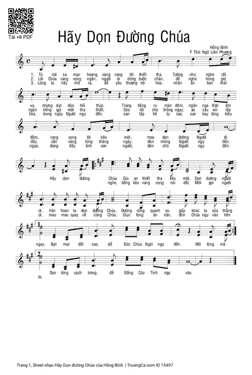 Sheet nhạc PDF bài Hãy Dọn đường Chúa