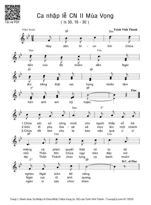 Sheet nhạc PDF bài Ca Nhập Lễ Chúa Nhật 2 Mùa Vọng (is. 30)