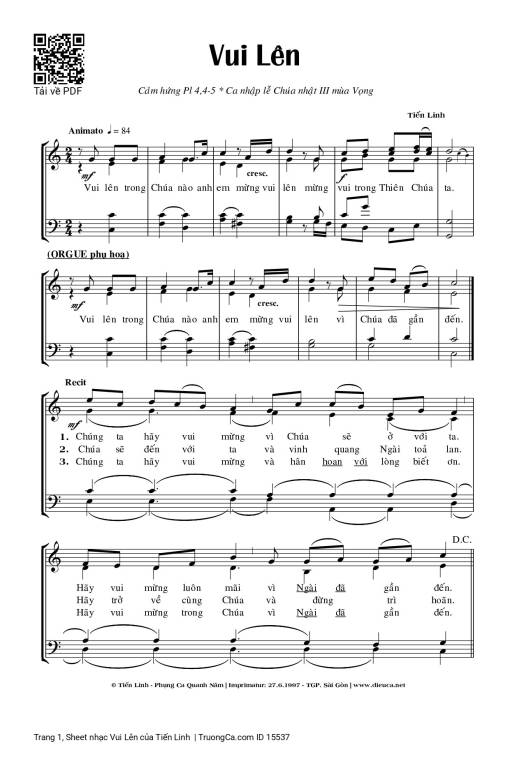 Sheet nhạc PDF bài Vui Lên - Tiến Linh