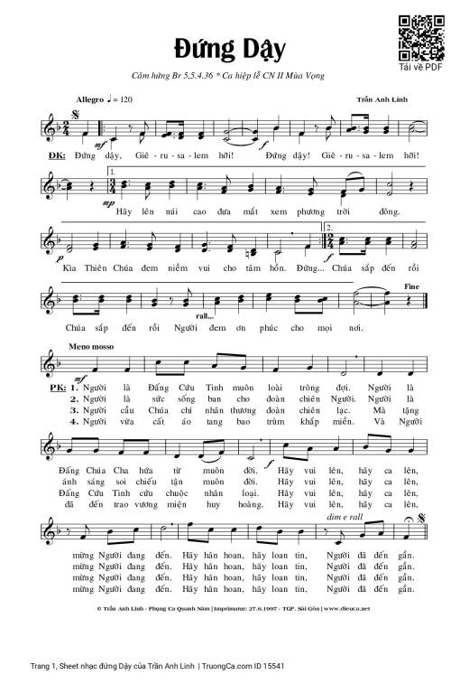 Sheet nhạc PDF bài đứng Dậy - Trần Anh Linh