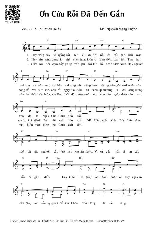 Sheet nhạc PDF bài ơn Cứu Rỗi đã đến Gần