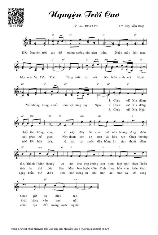 Sheet nhạc PDF bài Nguyện Trời Cao