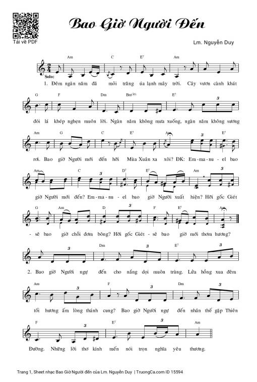 Sheet nhạc PDF bài Bao Giờ Người đến