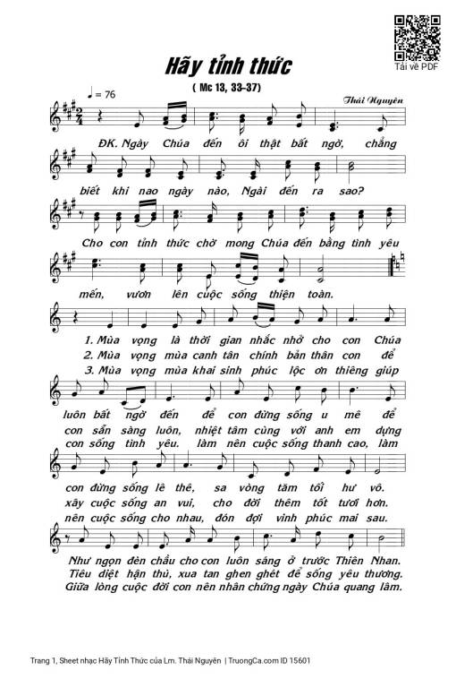 Sheet nhạc PDF bài Hãy Tỉnh Thức