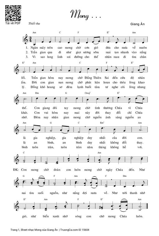 Sheet nhạc PDF bài Mong - Giang Ân