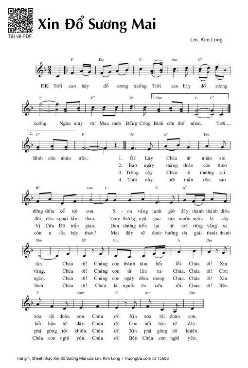 Sheet nhạc PDF bài Xin đổ Sương Mai