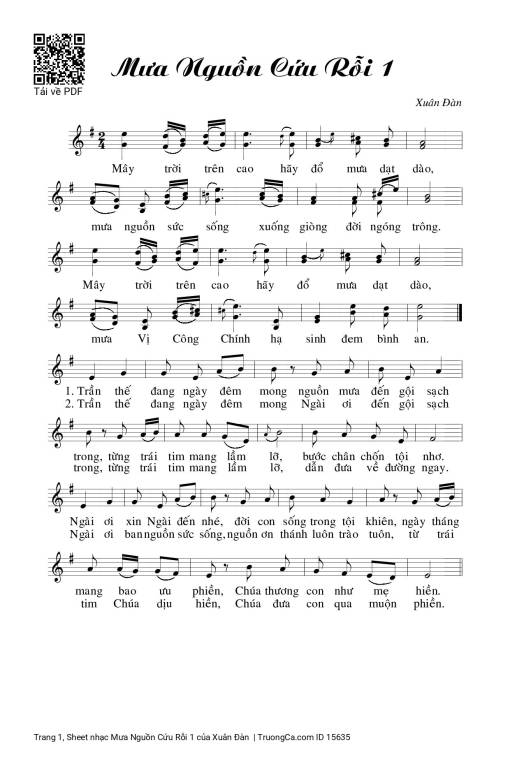 Sheet nhạc PDF bài Mưa Nguồn Cứu Rỗi 1