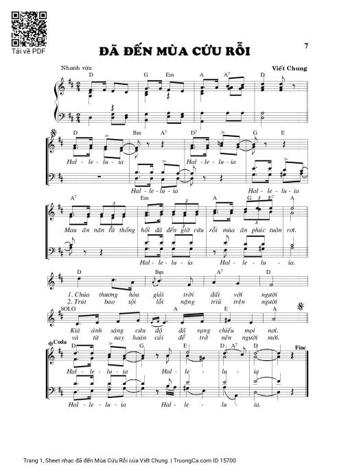 Sheet nhạc PDF bài đã đến Mùa Cứu Rỗi