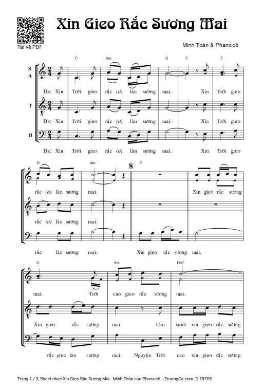 Sheet nhạc PDF bài Xin Gieo Rắc Sương Mai - Minh Toàn