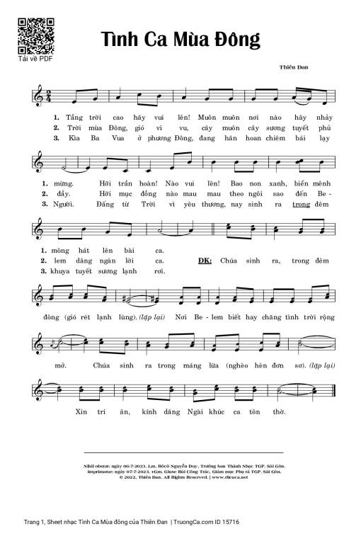Sheet nhạc PDF bài Tình Ca Mùa đông