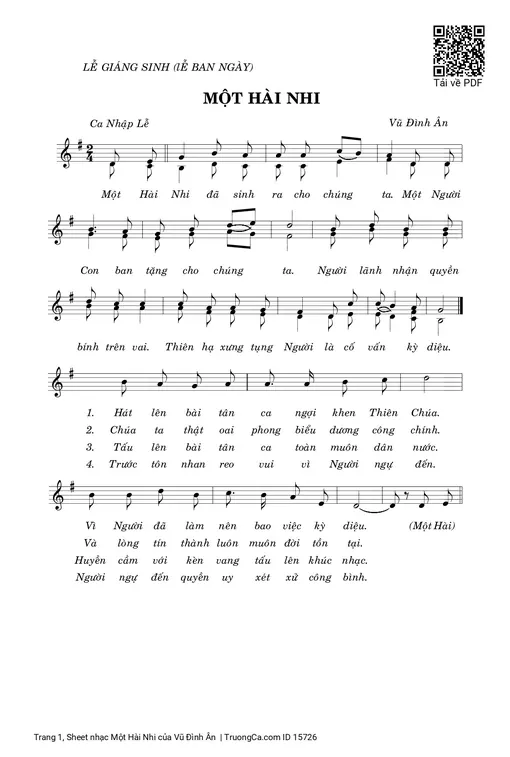 Sheet nhạc PDF bài Một Hài Nhi - Vũ Đình Ân