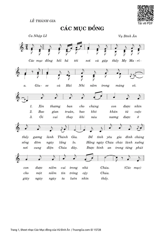 Sheet nhạc PDF bài Các Mục đồng
