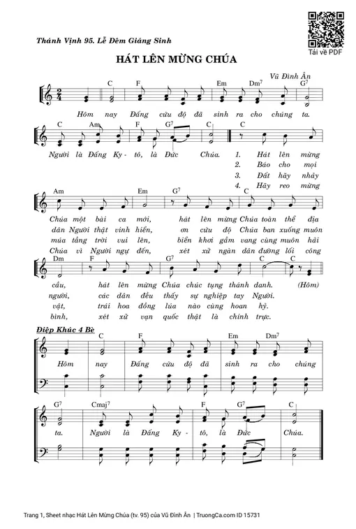 Sheet nhạc PDF bài Hát Lên Mừng Chúa (tv. 95)