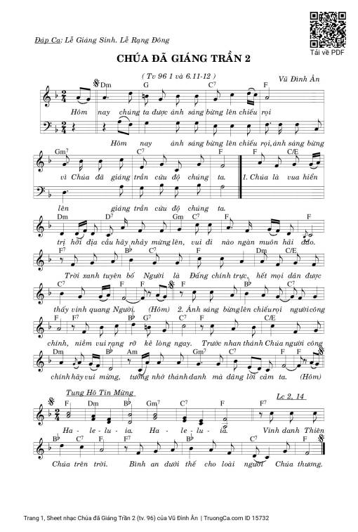 Sheet nhạc PDF bài Chúa đã Giáng Trần 2 (tv. 96)
