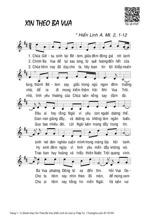 Sheet nhạc PDF bài Xin Theo Ba Vua (hiển Linh A)