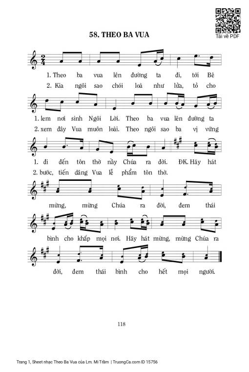 Sheet nhạc PDF bài Theo Ba Vua - Lm. Mi Trầm