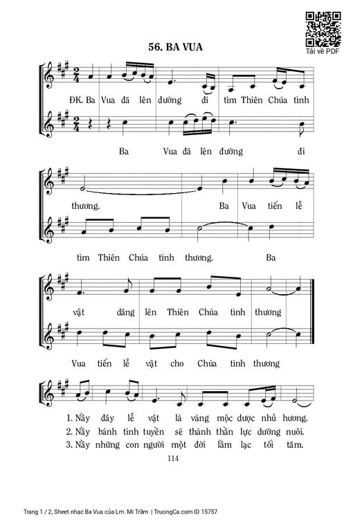 Sheet nhạc PDF bài Ba Vua - Lm. Mi Trầm